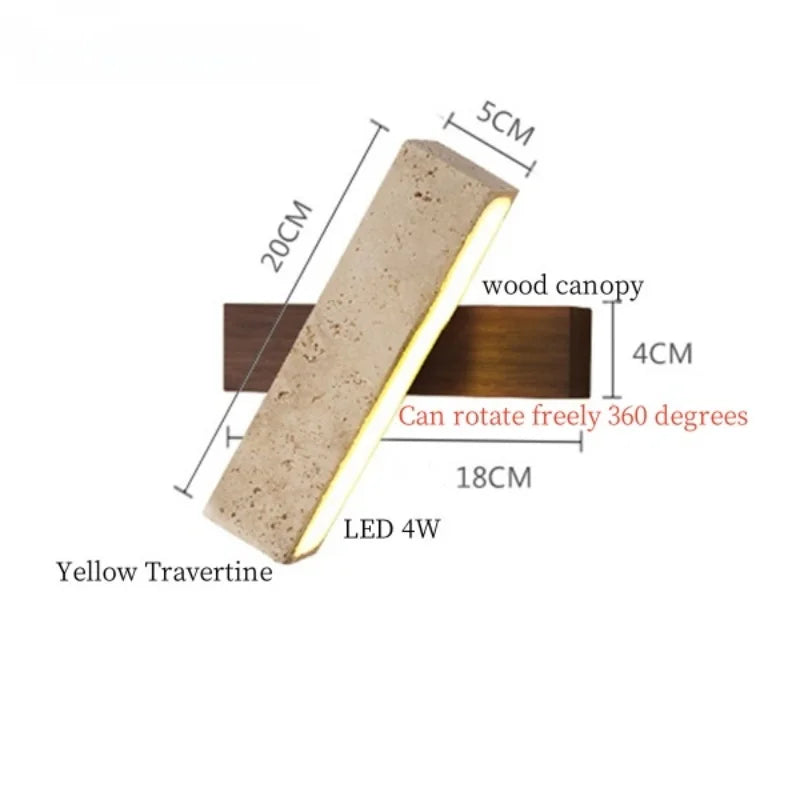 Afralia™ Vintage Wabi Sabi LED Wall Lights Yellow Travertine Interior Lighting Bedside Lamps