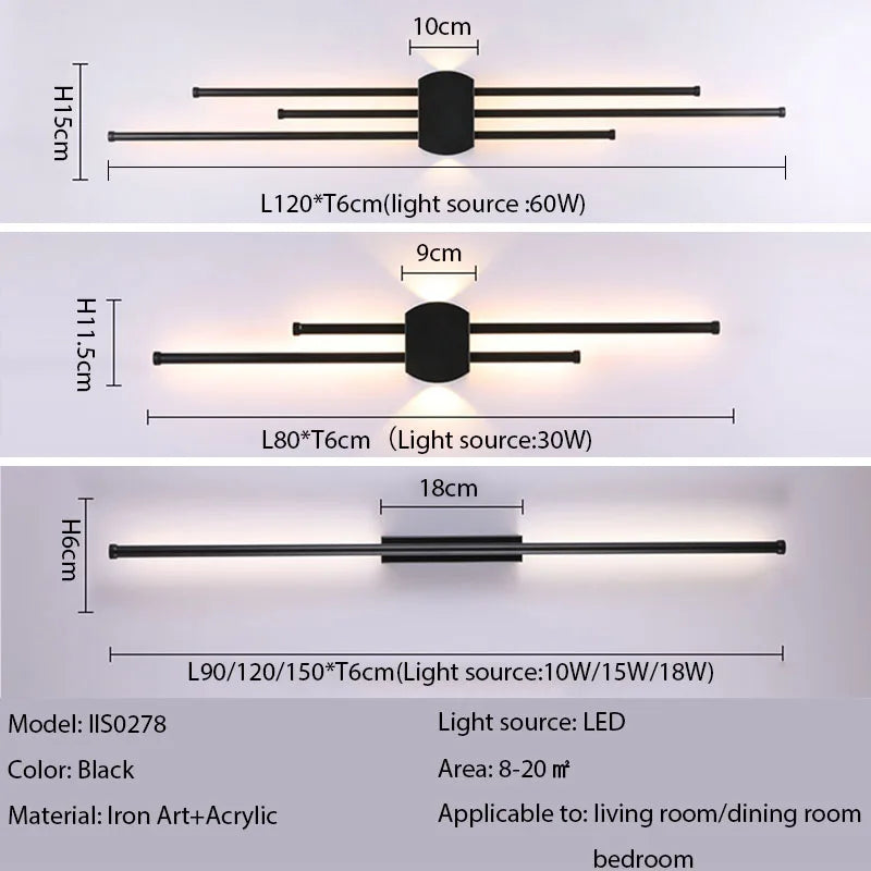 Afralia™ Black Iron LED Wall Lamp for Living Room, Bedside, TV Background - 110v 240v