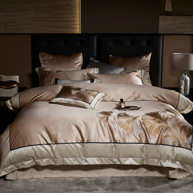 Afralia™ Ginkgo Biloba Embroidery 1000TC Egyptian Cotton Bedding Set