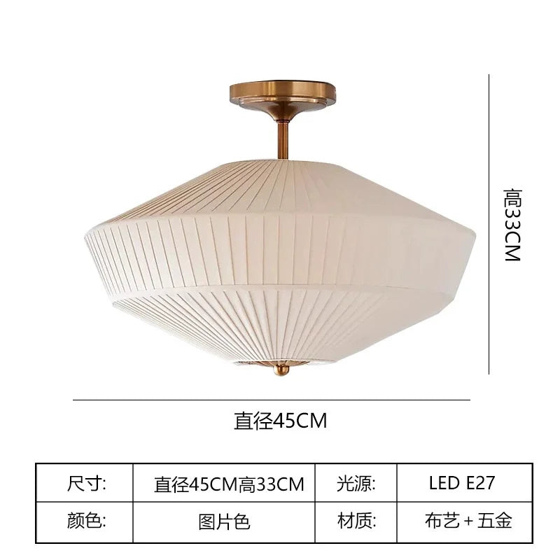 Afralia™ French Style Fabric Pleated Ceiling Lamp Vintage Decorative Light