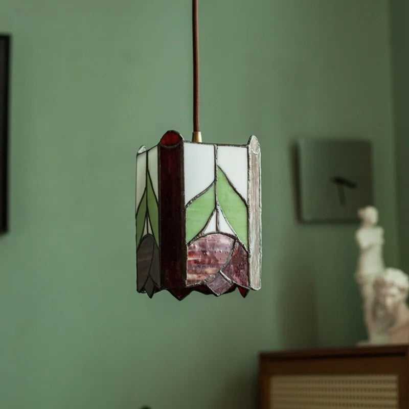 Afralia™ Tiffany Glass Pendant Light for Dining Room, LED Colorful Hanging Lampshade