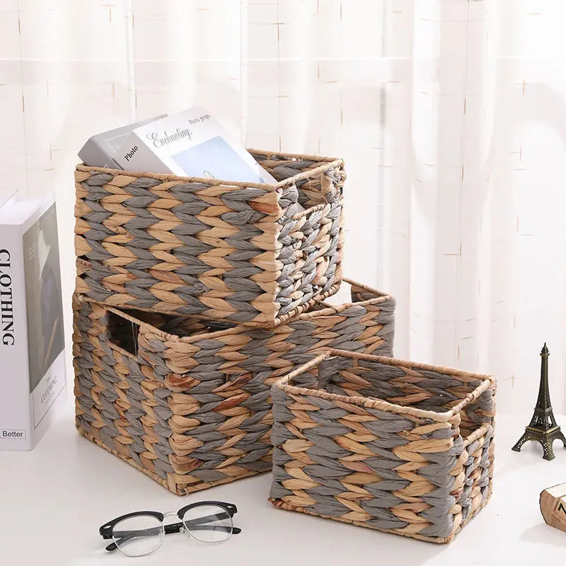 Afralia Woven Rattan Desktop Storage Basket Organizer