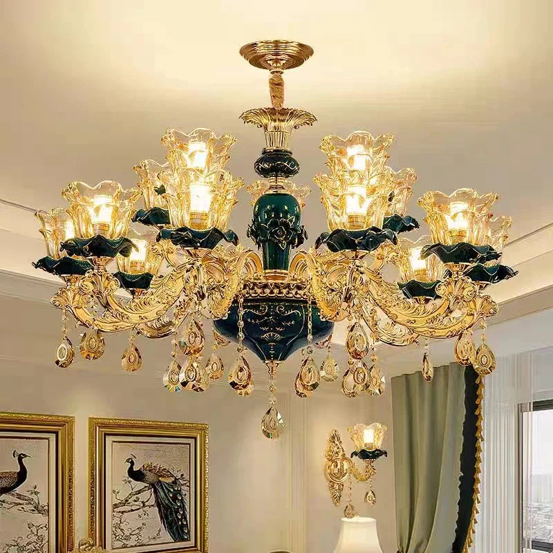 Afralia™ Champagne Crystal Chandelier: Luxurious Living Room Bedroom Pendant Lamp