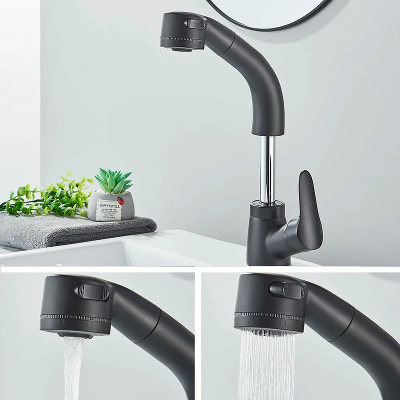 Afralia™ Black Basin Faucet: Pull Out Sink Mixer Tap with 360° Rotation and Hot&Cold Sprayer