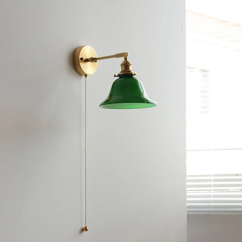 Afralia™ Green Loft LED Wall Light: Vintage Bedside Lamp, Up Down Rotate Glass, Pull Chain Switch
