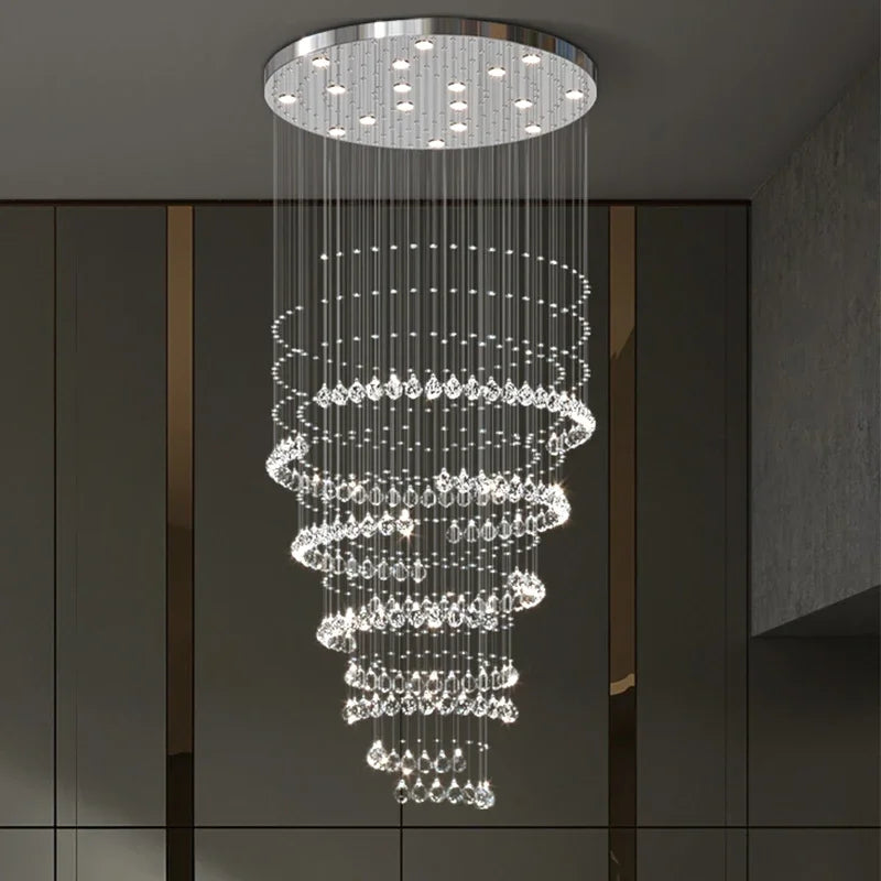 Afralia™ Crystal Chandelier for High Ceilings Living Room - Modern Luxury Spiral Stair Pendant Lamp