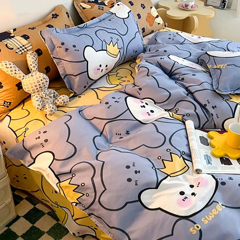 Afralia™ Summer Cartoon Printed Bedding Set for Students & Adults, Breathable Duvet Cover Kit