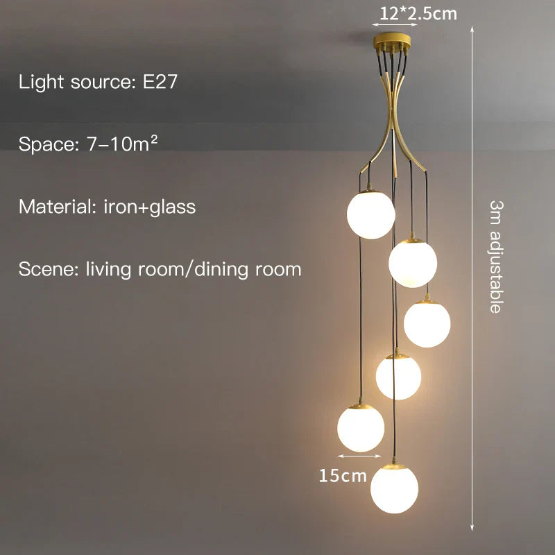 Afralia™ Glass Ball LED Chandelier, Modern Minimalist Loft Villa Staircase Decor