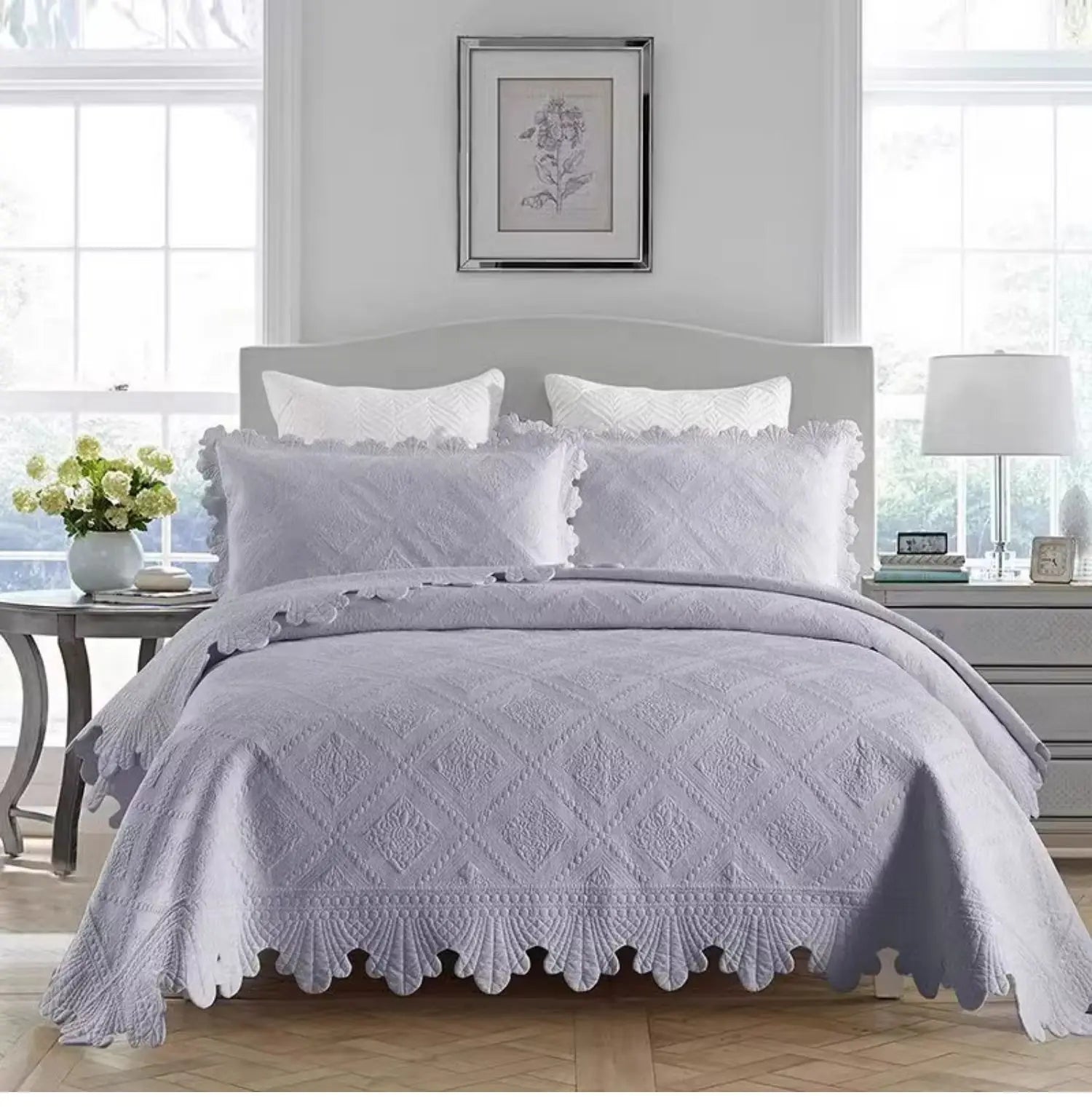 Afralia™ 100% Cotton Embroidery Quilt Set, Queen Size Bedspread with Pillowcase