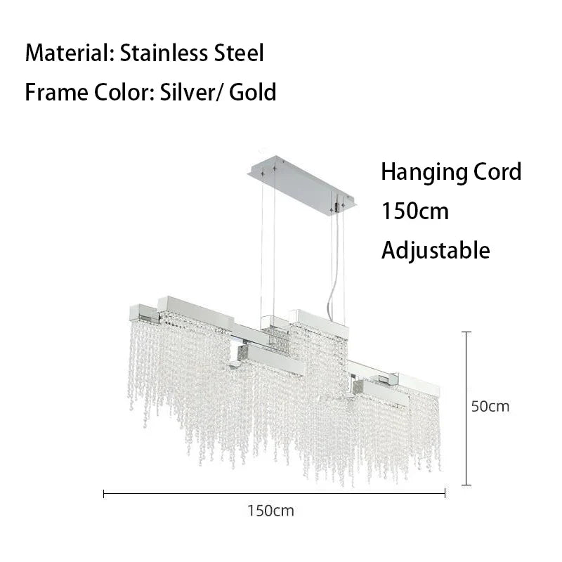 Afralia™ Crystal Tassel Chandelier: Modern Luxury Silver Hanging Lamp for Dining Room