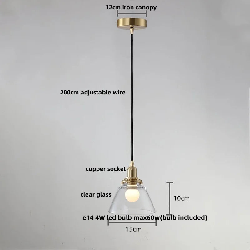 Afralia™ Copper Socket LED Pendant Light with Phenix Glass Shade, Adjustable Hanging Lamp