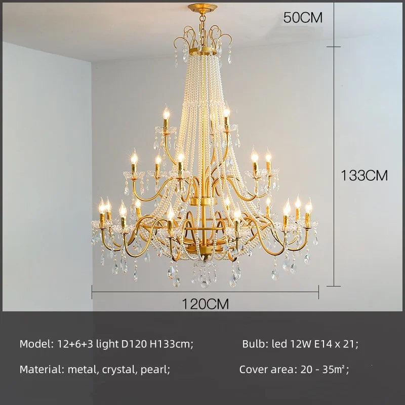 Afralia™ Gold Crystal Pearl Chandelier LED Pendant Lights Luxe Living Room Decor