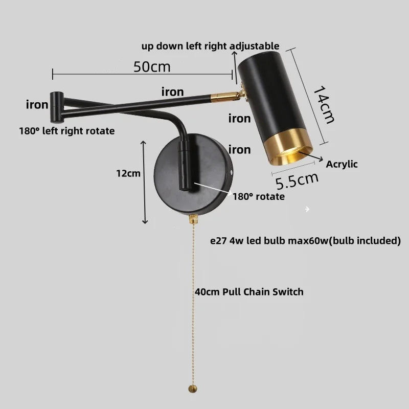 Afralia™ Acrylic Iron LED Wall Lamp | Modern Rotate Black Stair Light | Dining Room Study Fixtures