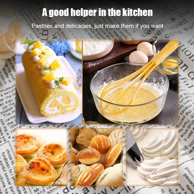 Afralia™ Mini Egg Beater Mixer Silicone Whisk, Multifunctional Manual Kitchen Tool