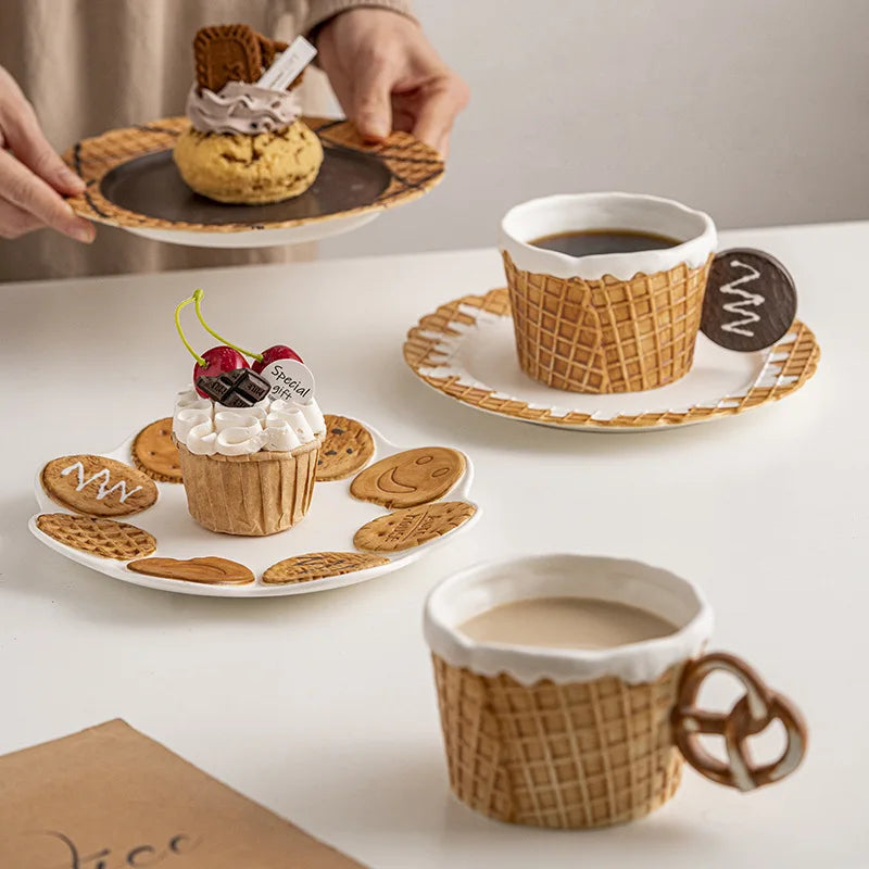 Afralia™ Creative Biscuit Ceramic Tableware Set for Snacks, Desserts, and Coffee