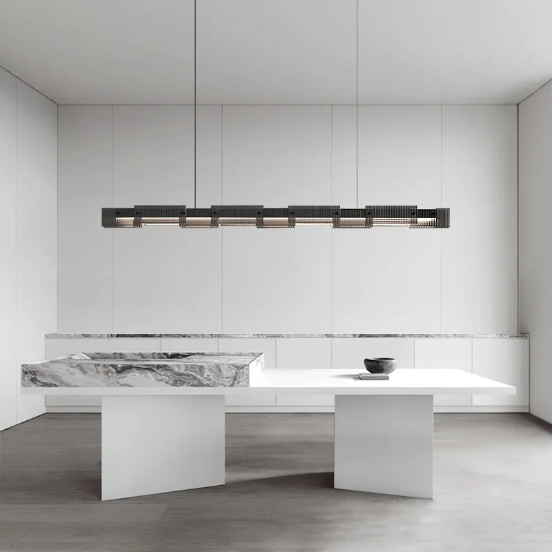 Afralia™ Black Glass Linear Chandelier for Dining Office Bar Modern Kitchen Island