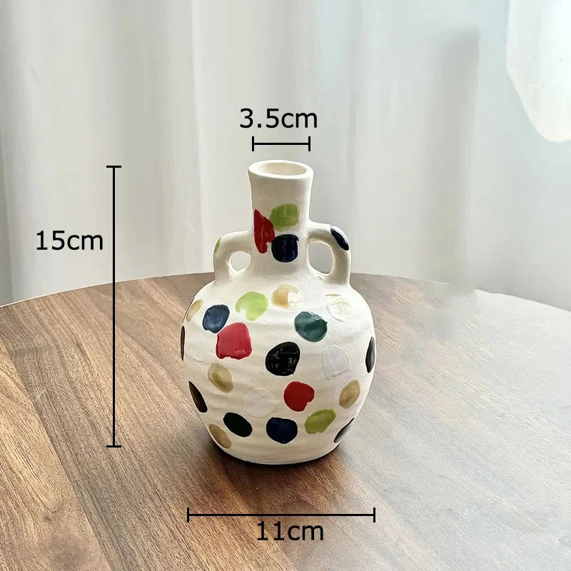 Afralia™ Colorful Dot Ceramic Vase for Desk Decoration and Floral Arrangement