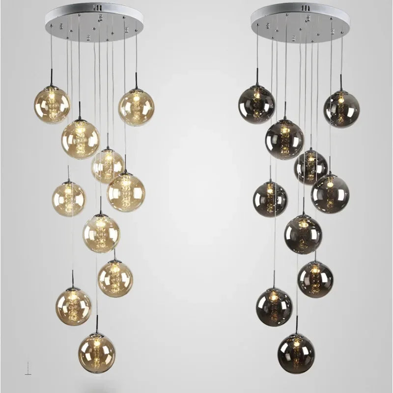 Afralia™ Modern Glass Ball Chandelier Spiral Light G4 Led Staircase Lighting