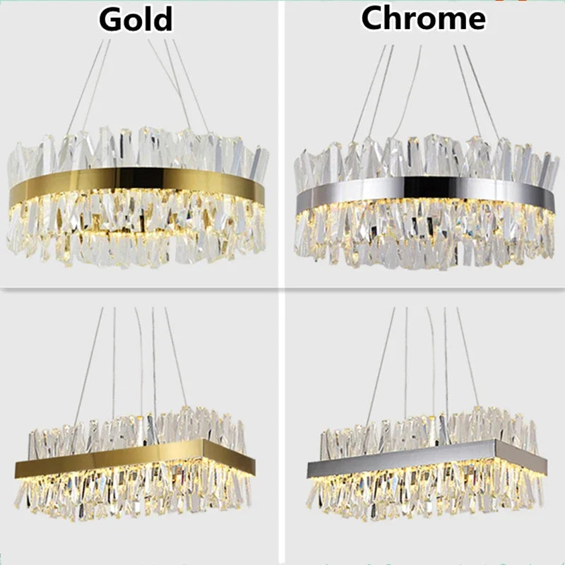 Afralia™ Crystal LED Chrome Pendant Chandelier for Kitchen Dining Living Room