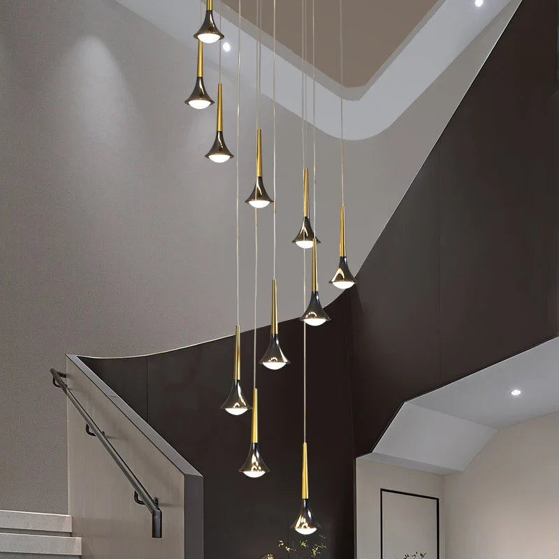 Afralia™ Modern Horn Chandelier Spiral Attic Long Chandelier for Villa Stair Living Room