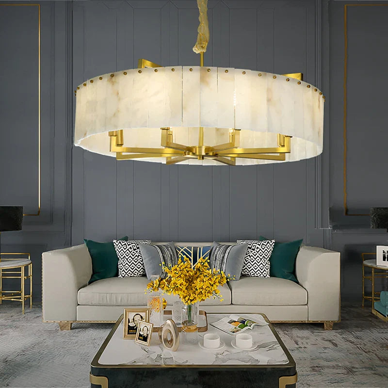 Afralia™ Marble Copper Ceiling Pendant Lights Modern LED Stone Hanging Lamps