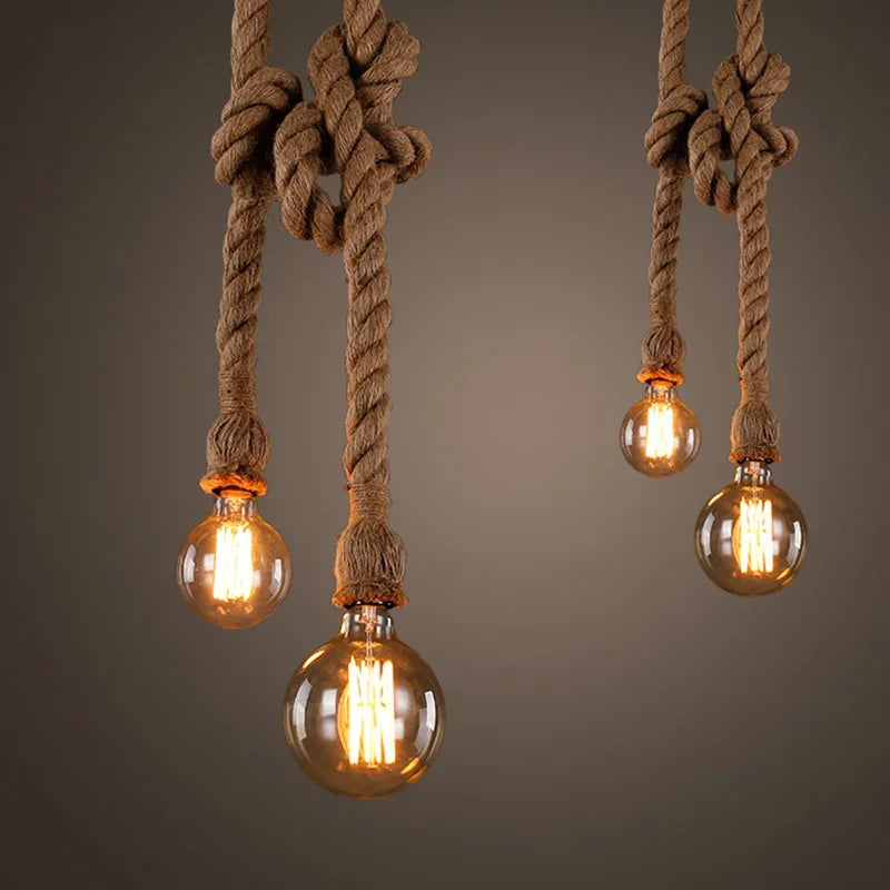 Afralia™ LED Pendant Lamp: Retro Hemp Rope Hanging Light, Industrial Vintage Style for Home Decor.