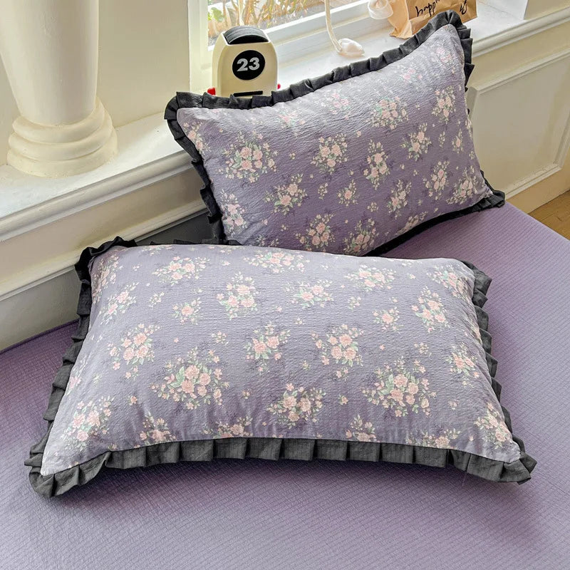 Afralia™ Wrinkled Yarn Lace Bedding Set: New Printed Cotton Duvet Cover Kit for Double Bed