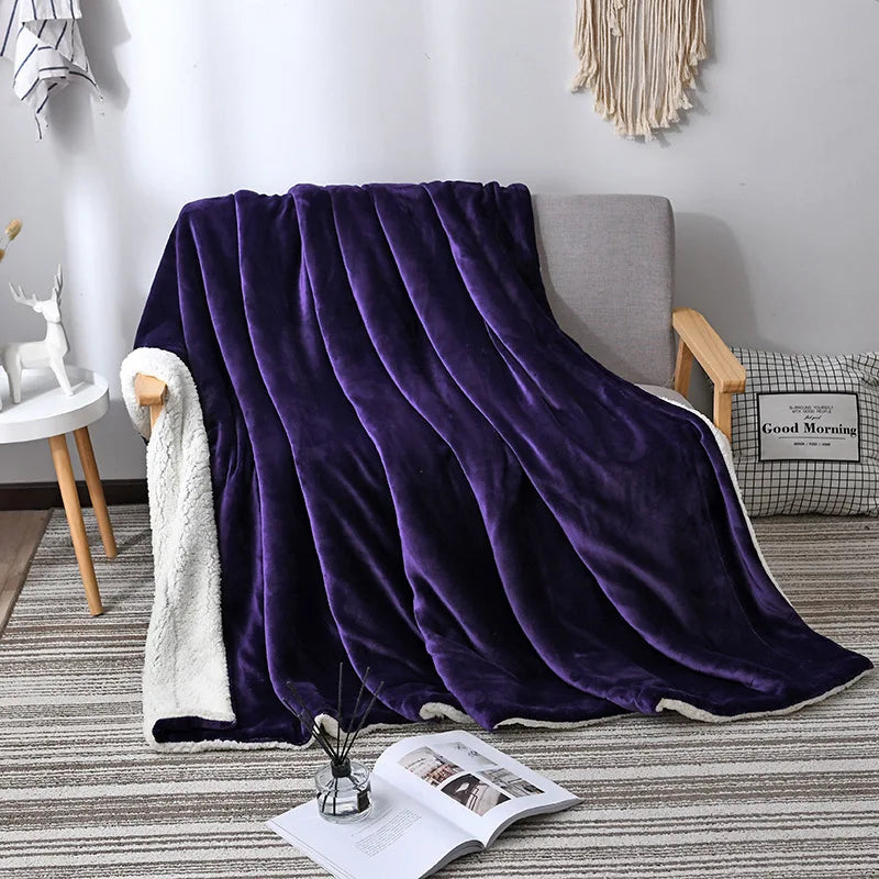 Afralia™ Flannel & Lamb Wool Blanket: Super Soft Cozy Quilt for Home Office Sofa