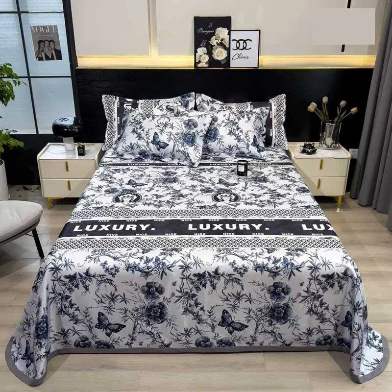 Afralia™ Multicolour Floral Patchwork Satin Bed Cover Set for Smooth Summer Comfort