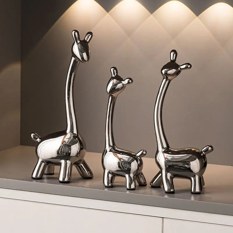 Afralia™ Silver Ceramic Deer Reindeer Figurines for Modern Home and Office Decor