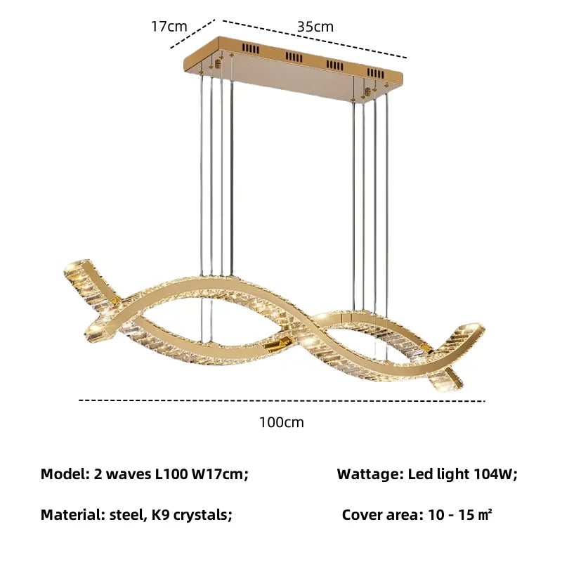 Afralia™ Crystal Pendant Chandelier, Remote Control Dimmable Hang Lamp, Luxury Steel Fixture