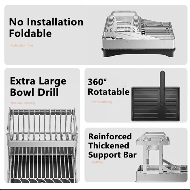 Afralia™ 2 Tier Dish Drainer Rack & Drain Basket: Kitchen Organizer Holder, Counter Storage