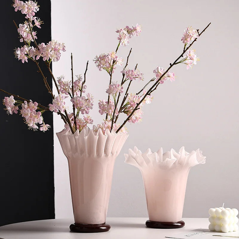 Afralia™ Large Glass Vase with Lotus Leaf Edge for Home Decor