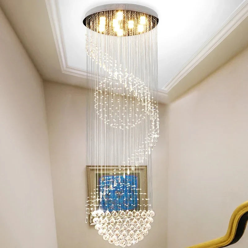 Afralia™ Crystal Staircase Chandelier: Modern LED Indoor Lighting for Living Room, Lobby, and Home