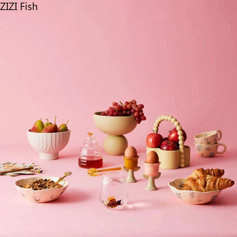 Afralia™ Ceramic Fruits Bowl Tray, Breakfast Dinner Plates, Hotel Restaurant Fruit Plate