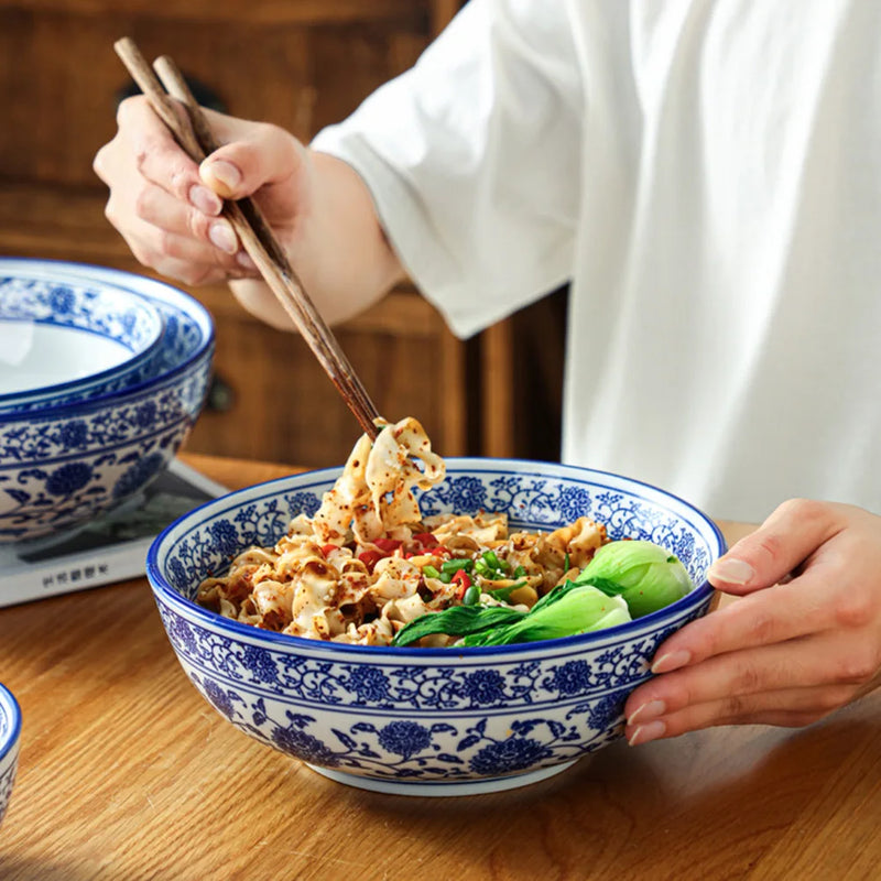 Afralia™ Blue and White Ceramic Soup Bowl - Perfect for Noodles and Soups