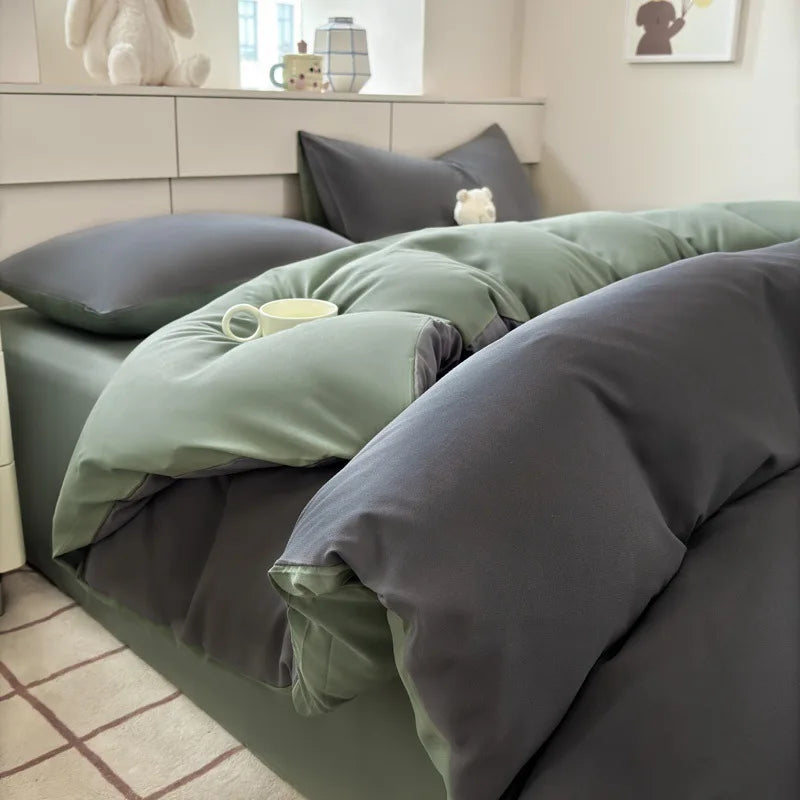 Afralia™ Solid Color Duvet Cover Set - Queen King Full Size Flat Sheet Bedding