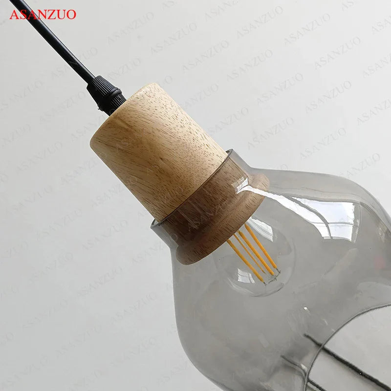 Nordic Wood Pendant Lights Glass Loft Industrial Hanging Lamp for Living Dining Room - Afralia™