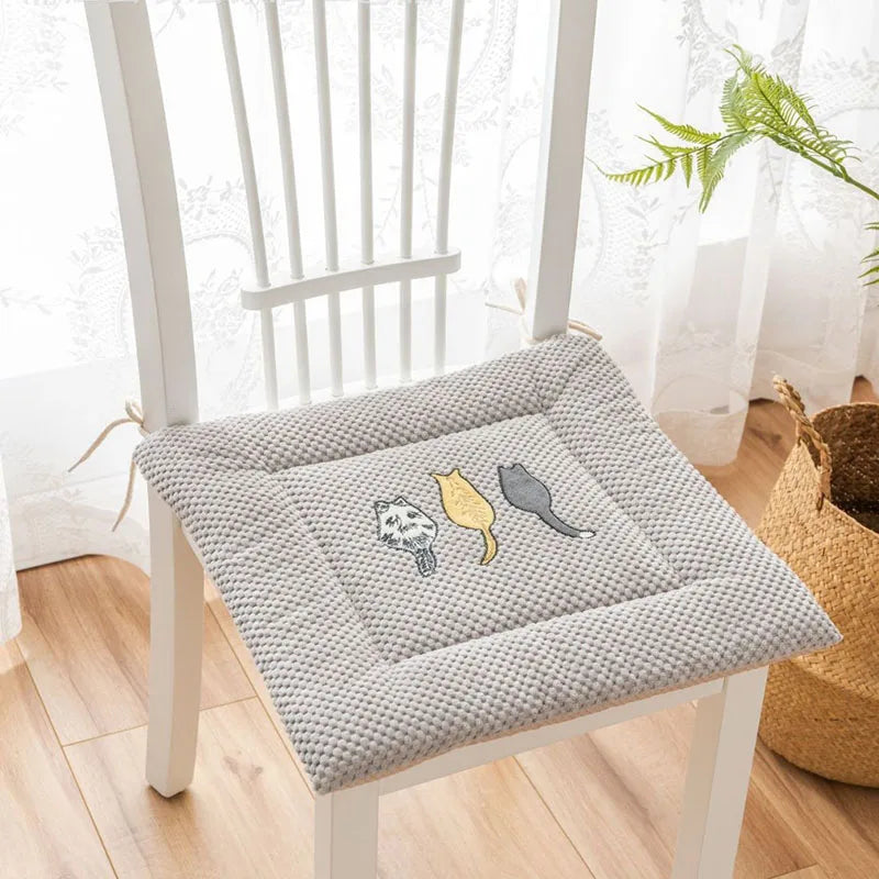 Afralia™ Cartoon Embroidered Seat Cushion - Non Slip Dining Chair Pad for Home & Office
