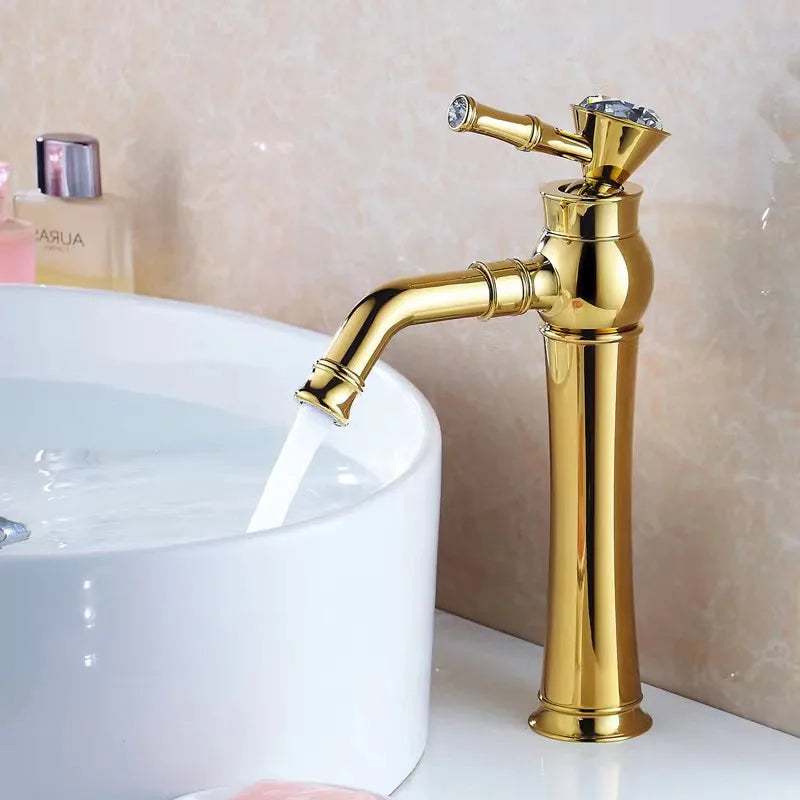 Afralia™ Gold Brass Bathroom Faucet Single Handle Deck Mounted Basin Mixer Tap