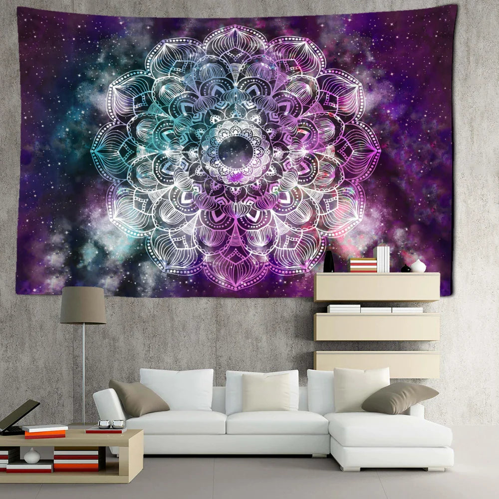 Afralia™ Purple Starry Sky Mandala Tapestry Wall Hanging - Bohemian Tropical Aesthetics