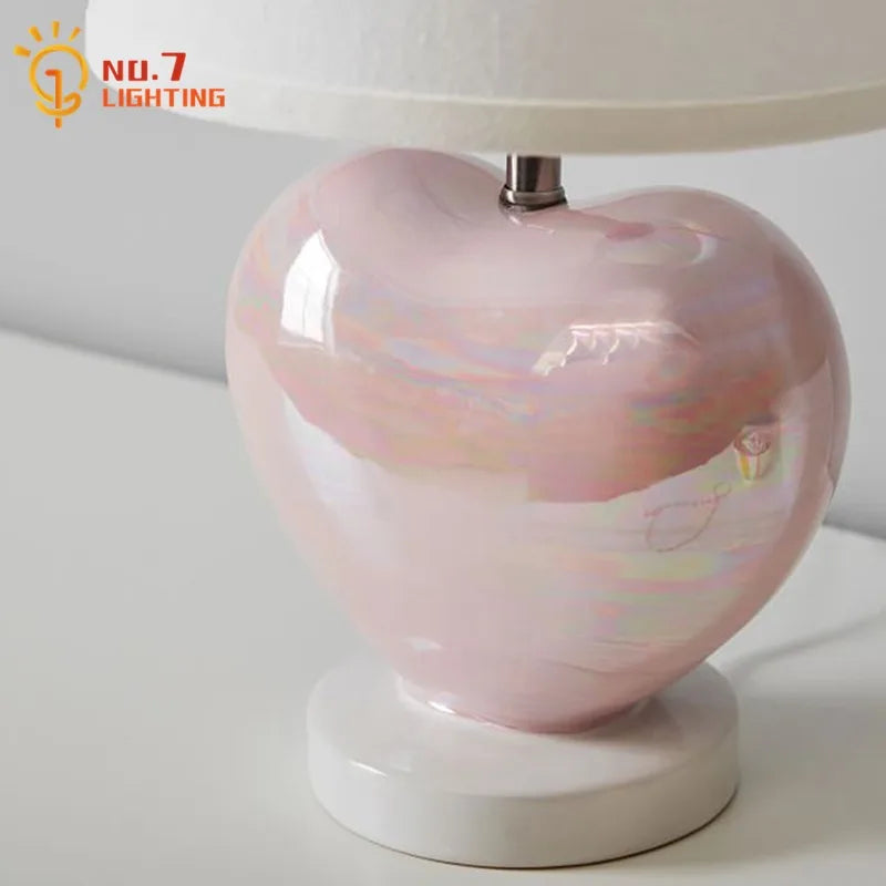 Afralia™ Pink Ceramic LED Desk Lamp for Princess/Kids Room Bedside Study