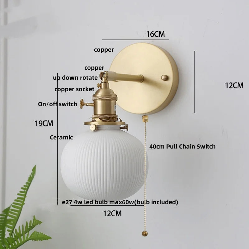 Afralia™ Ceramic Copper Wall Lamp Sconce with Pull Chain Switch for Modern Decor