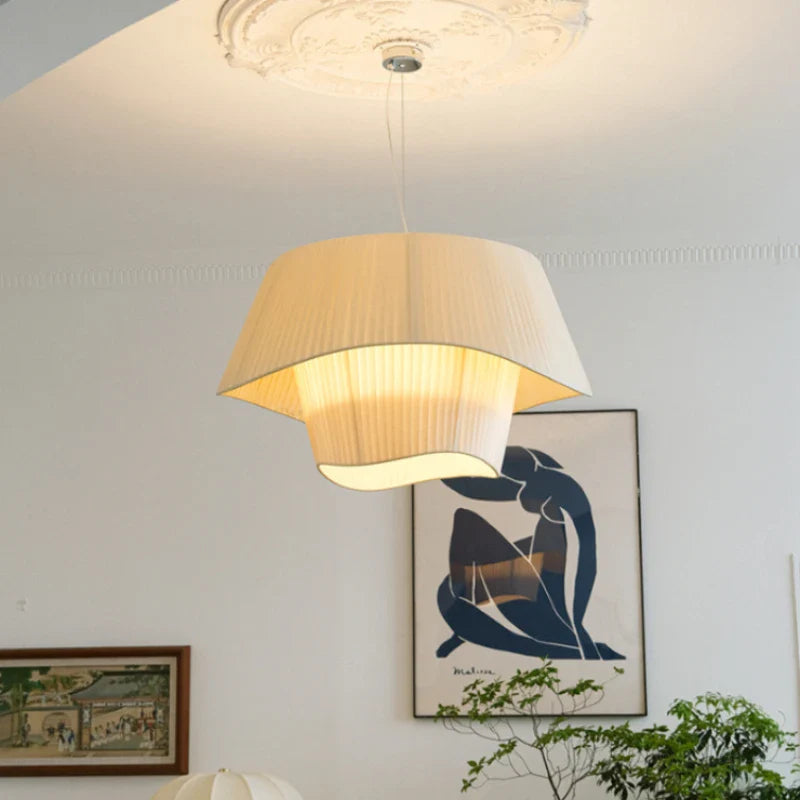 Afralia™ White Beige Fabric Chandeliers for Home Decor - Nordic Lighting Fixture