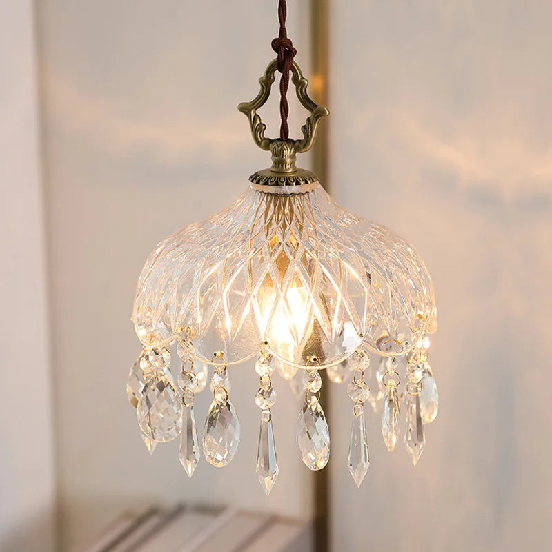 Afralia™ Crystal Glass LED Copper Pendant Lights for Bedroom Living Dining Room