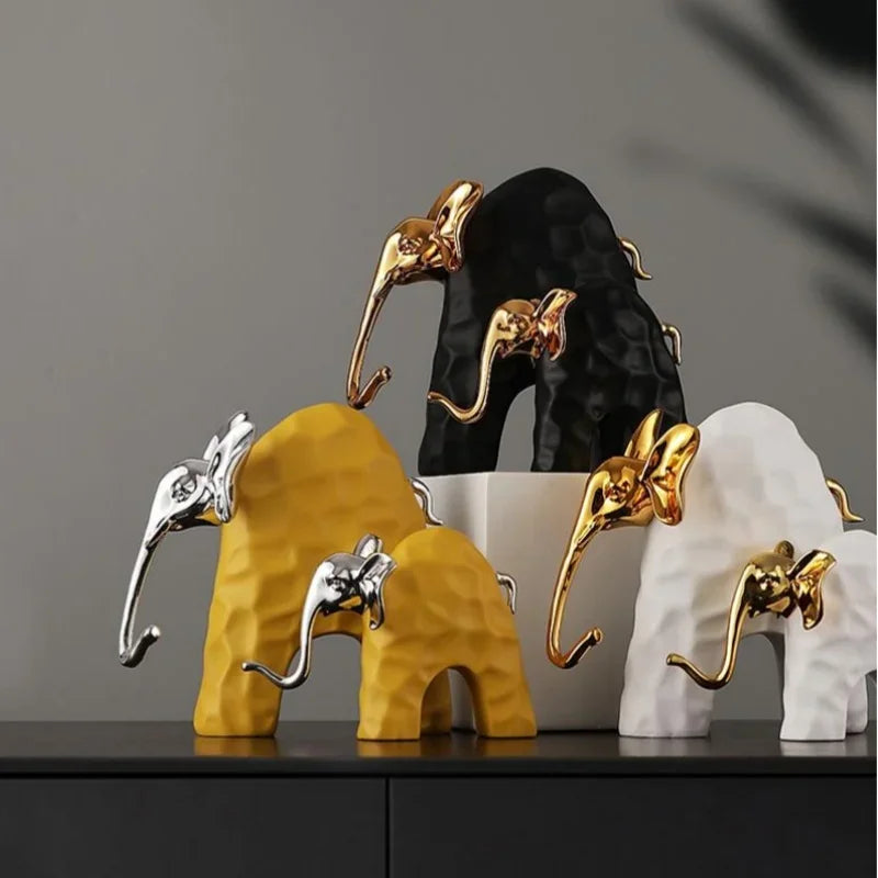 Afralia™ Elephant Mother-calf Golden Resin Sculpture Figurine