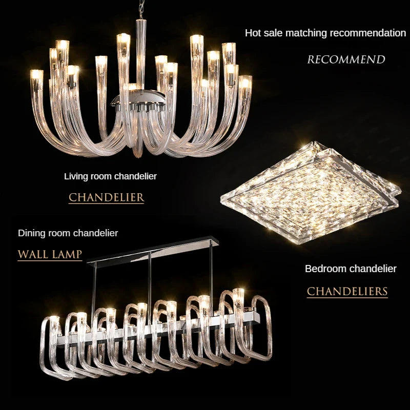Afralia™ Glass U-shaped Chandelier with G9 Bulb - Modern Luxury Art Pendant Lighting