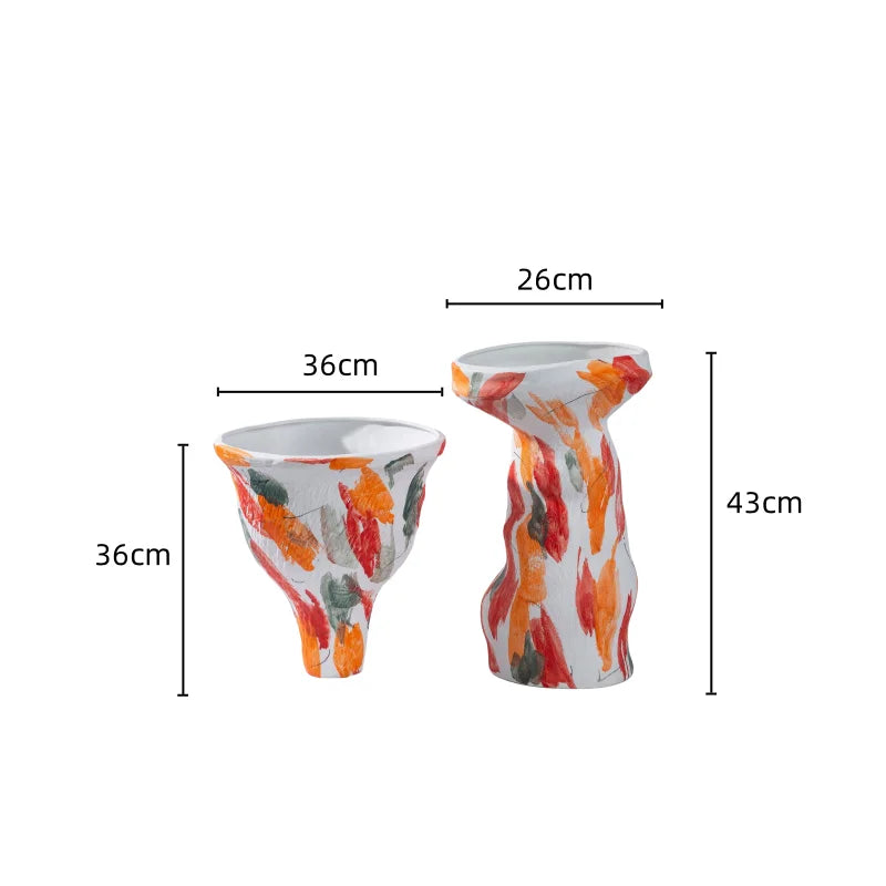 Afralia™ Abstract Irregular Ceramic Vase Set Colorful Graffiti Ornaments Home Decoration