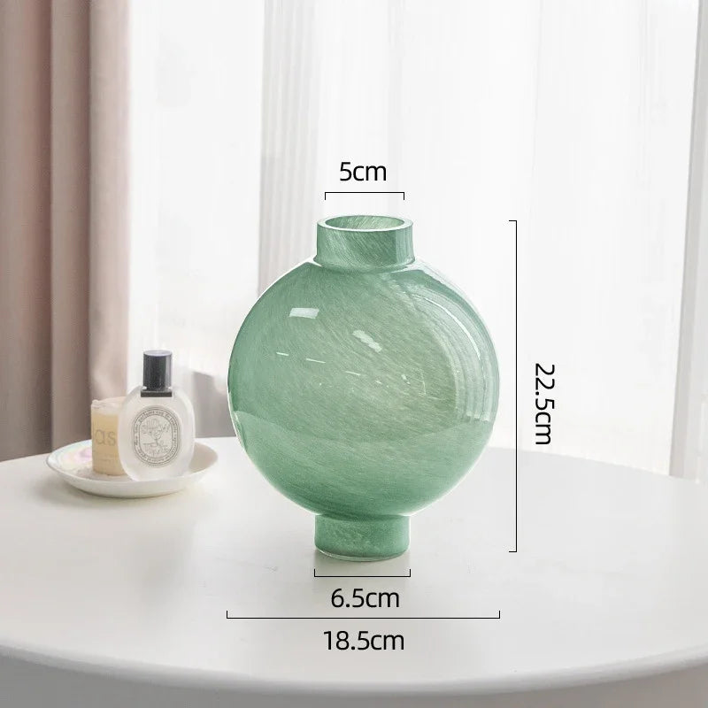 Afralia™ Round Green Glass Vase for Hydroponics & Floral Arrangement