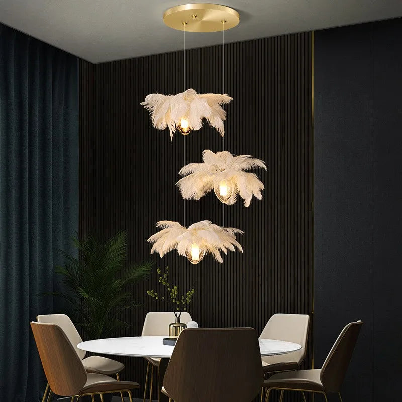 Afralia™ Modern Ostrich Feather Glass Chandelier Pendant Lighting Fixtures